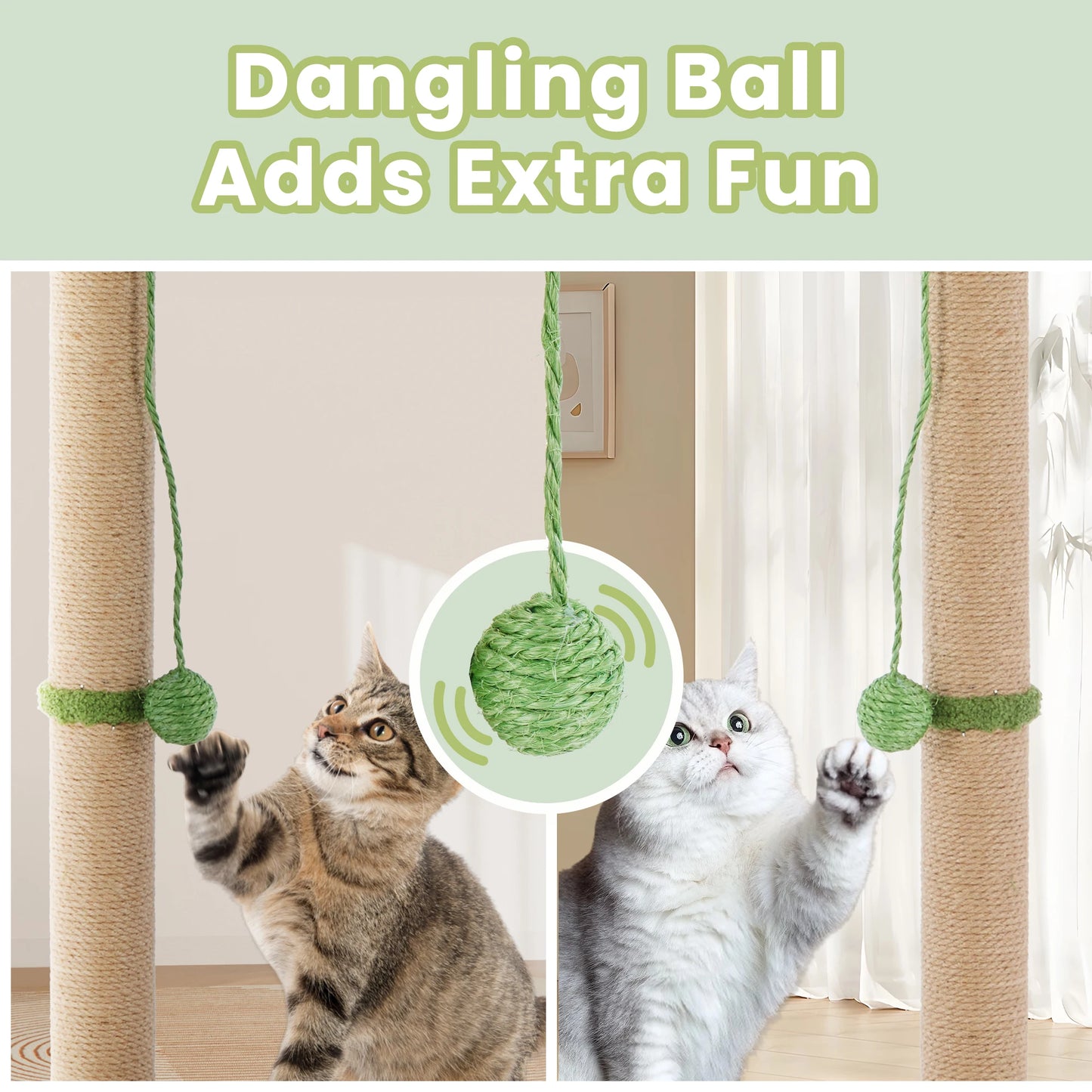 JHK 33In Tall Cat Scratching Post with Dangling Ball for Indoor Cats Palm Tree Cat Scratch Post for Kittens with Sisal Post Gree