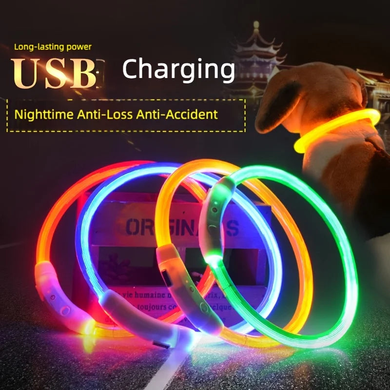 New LED Dog Collar USB Rechargeable,3 Mode Adjustable Glowing Dog Collar for Night Walking,Safe Reflective Pet Collar