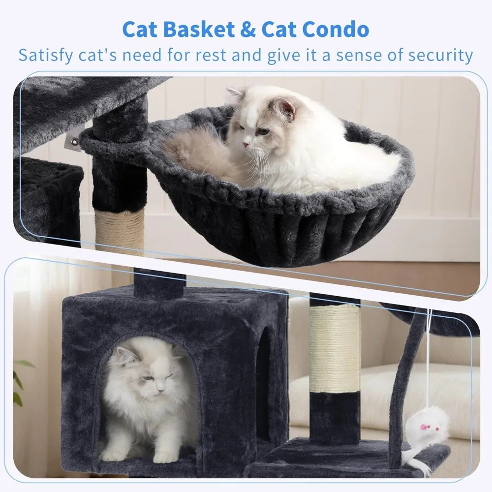Cat Tree Condo Indoor Tower Plush Perch Hammock Scratching Posts Gray