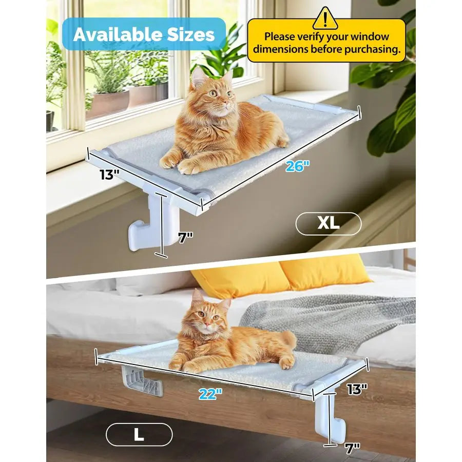 Window Sill Perch AllMetal Frame Supports up to 120 lbs Durable, EasytoAssemble Cat Hammock for Large and Multiple Cats XL 1PC