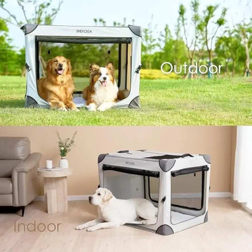 42-Inch Collapsible Dog Crate for Extra Large Dogs, Portable Soft Kennel with Mesh Windows, Grey