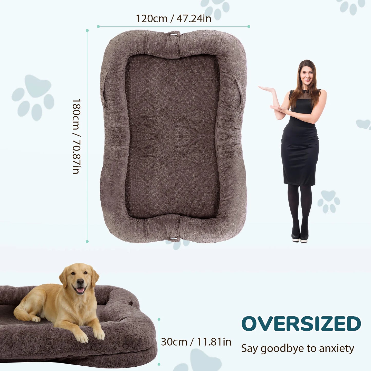 Large Size Human Dog Bed Washable Non Slip Bottom Comfortable Plush Giant Size Dog Bed with Blanket and Pocket for Home