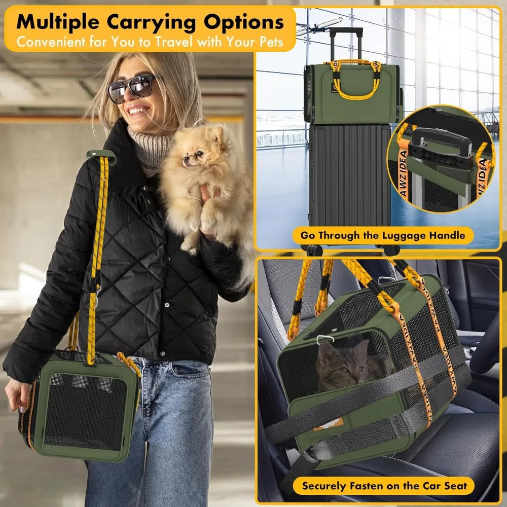 Expandable Pet Carrier with Wheels, 18X11X11 TSA Airline Approved Cat Carrier for 2 Cats Under Seat, Foldable Soft-Side