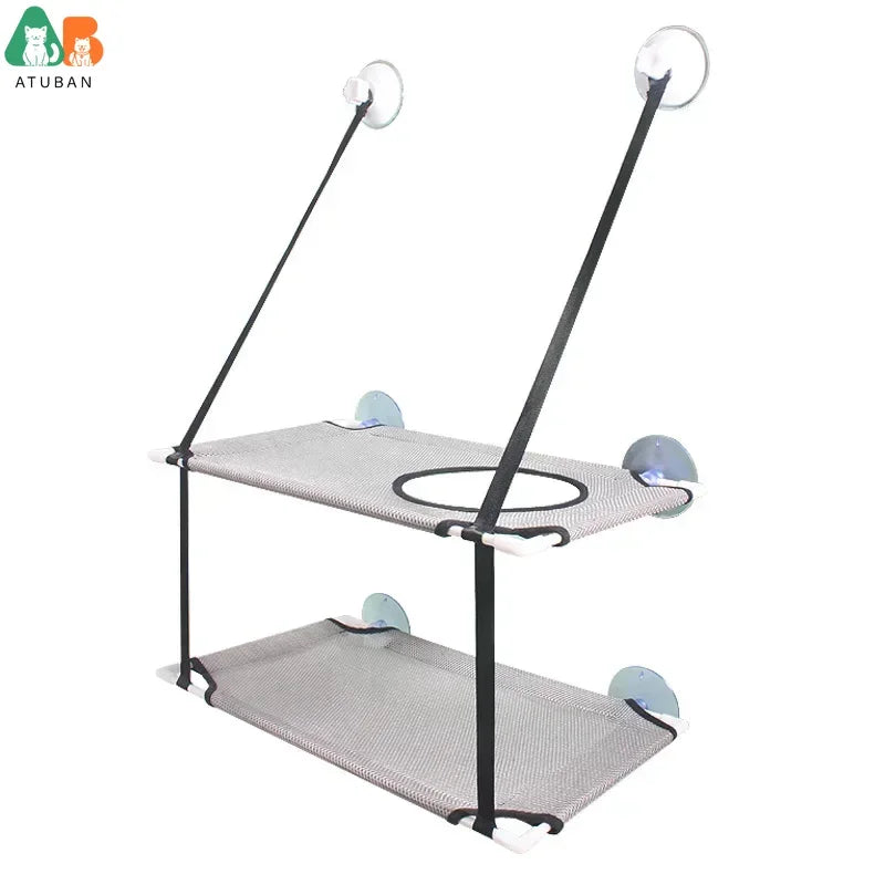 ATUBAN Cat Window Perch, Stable Hammock Holds up to 55 LBS & 360° Sunbath with 2 Screw Suction Cups & Easy to Assemble for Cats