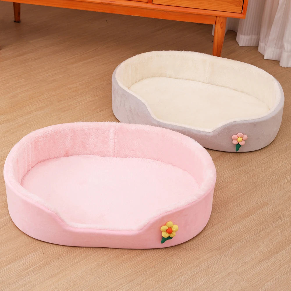 Round Medium Dog Basket Soft Detachable Winter Warm Small Dog Bed Elastic Dog Cushion House Cat Bed Kennel Accessories