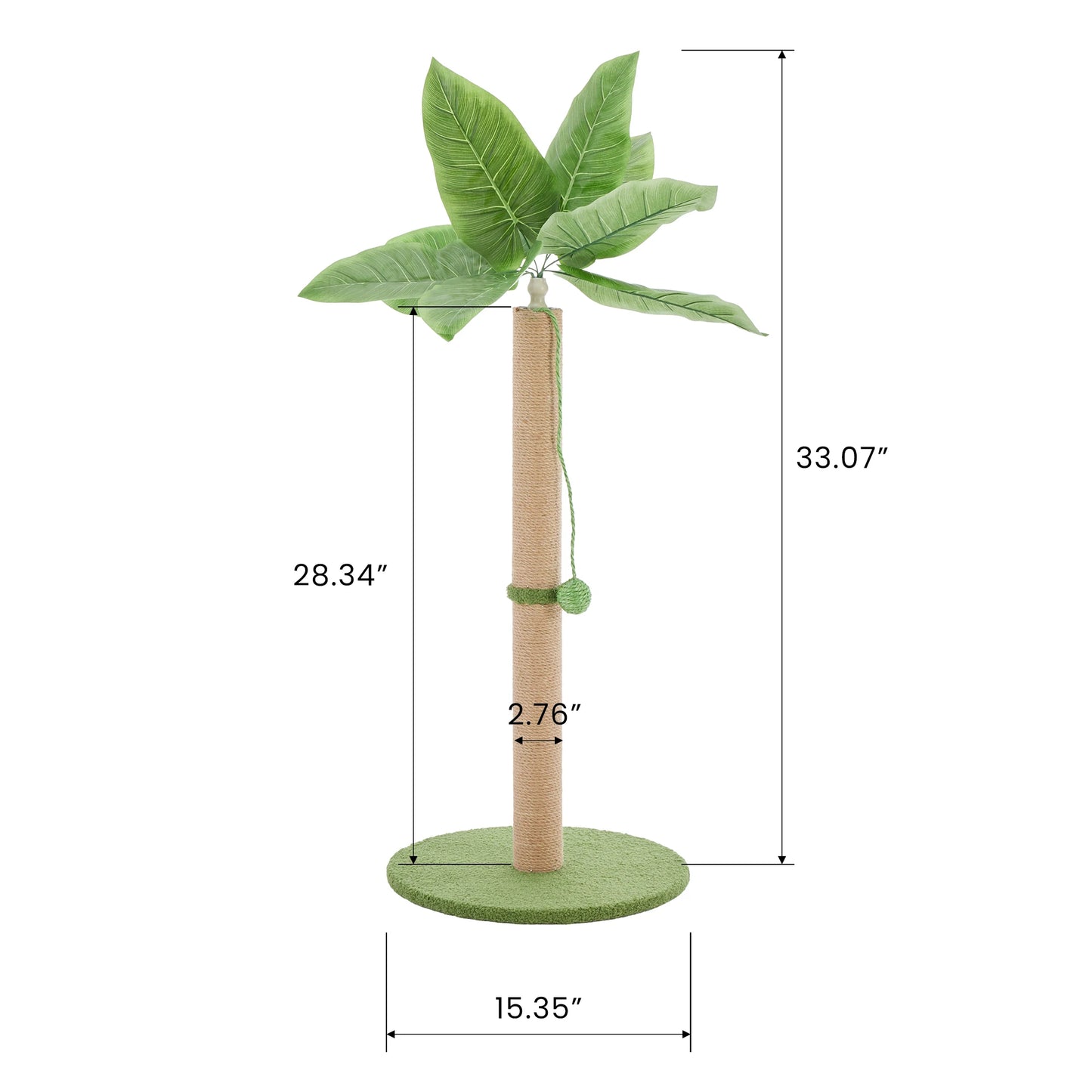 JHK 33In Tall Cat Scratching Post with Dangling Ball for Indoor Cats Palm Tree Cat Scratch Post for Kittens with Sisal Post Gree