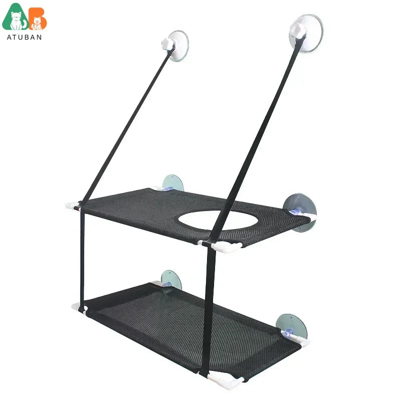 ATUBAN Cat Window Perch, Stable Hammock Holds up to 55 LBS & 360° Sunbath with 2 Screw Suction Cups & Easy to Assemble for Cats