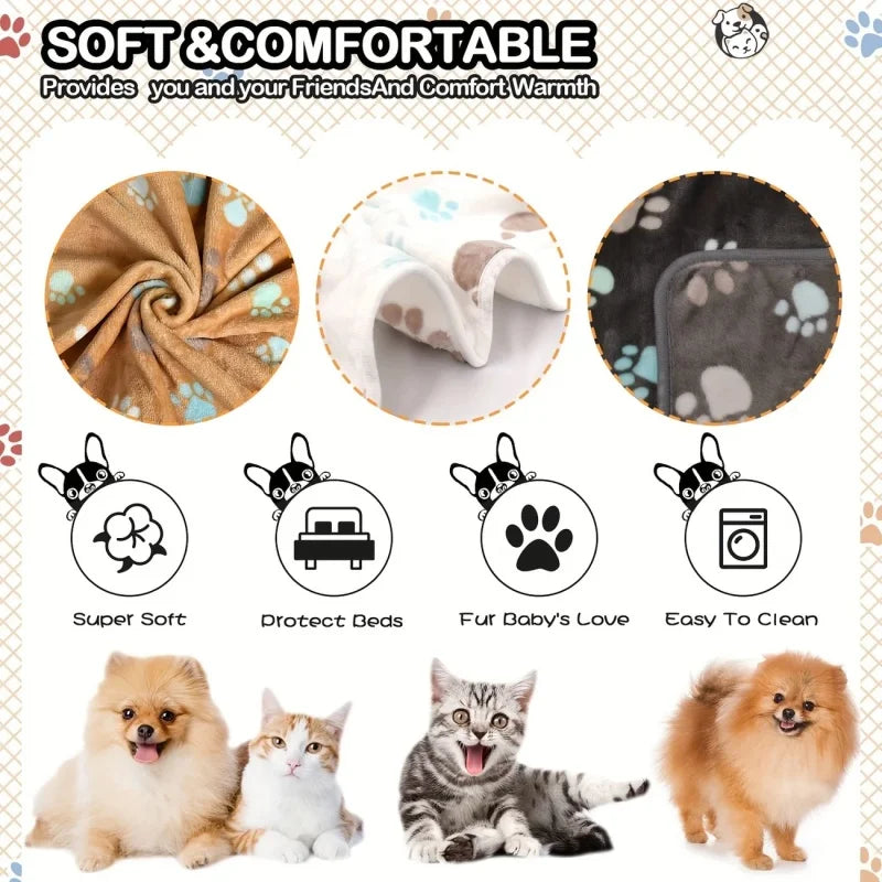 3PCS Soft Flannel Fleece Cat Dog Blanket Bed Mats Paw Foot Print Warm Pet Blanket Sleeping Beds Cover Mat For Pets Supplies