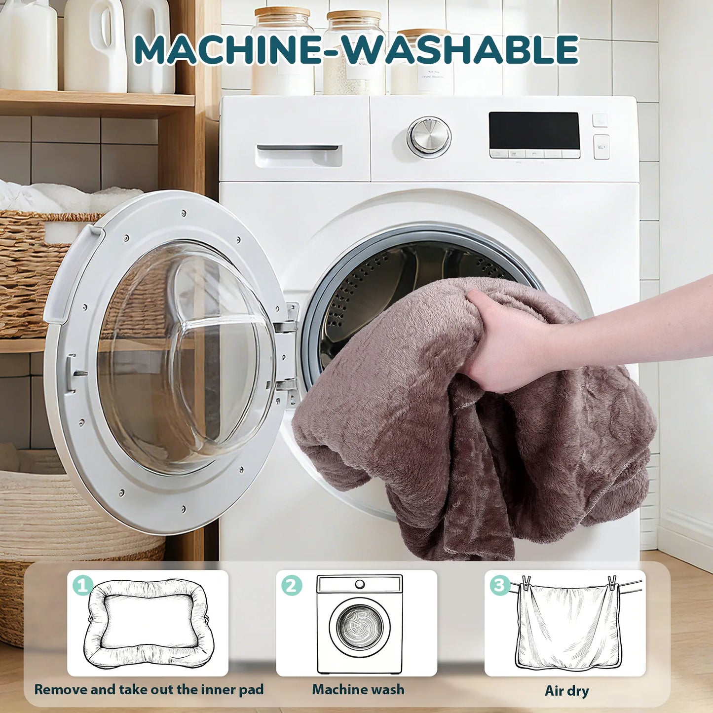 Large Size Human Dog Bed Washable Non Slip Bottom Comfortable Plush Giant Size Dog Bed with Blanket and Pocket for Home