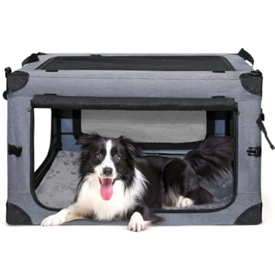 Collapsible Dog Crates for Large Dogs Portable Soft Sided Travel Dog Carrier for Indoor and Outdoor, 4-Door Foldable Pet Kennel