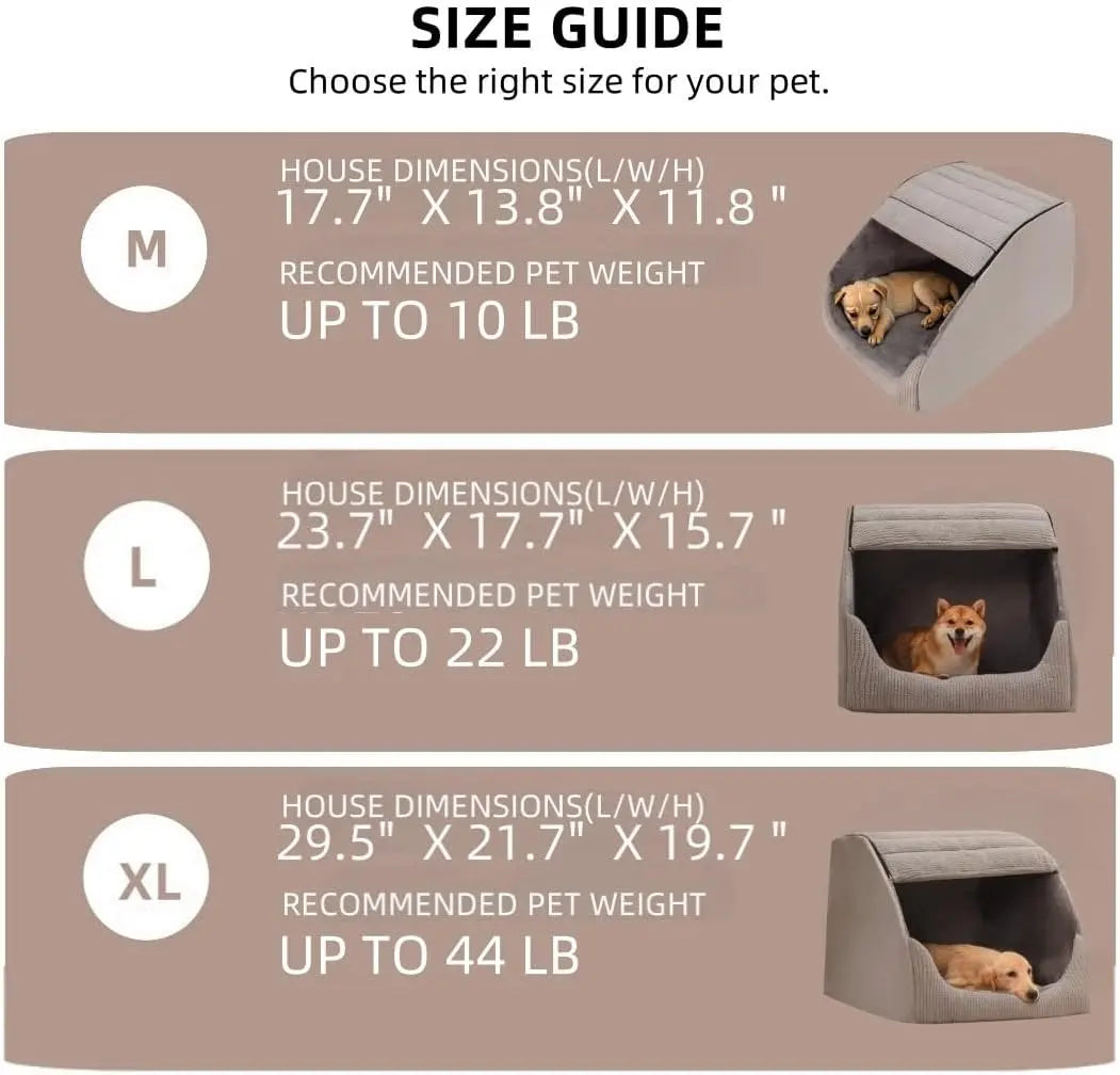 Extra Large Dog Bed House, 30D Memory Sponge, Cozy Indoor Plush Cave Crate with Non-Slip Bottom for Medium Large Dogs (Grey, M)