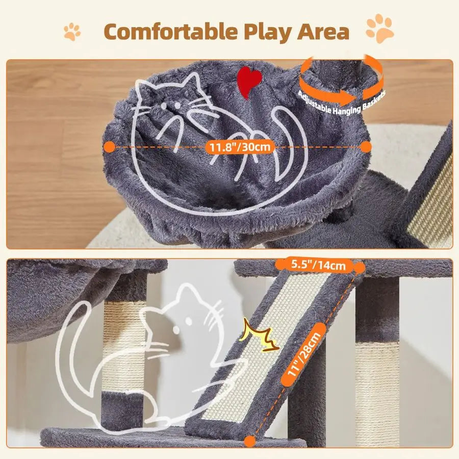 Taoqimiao Cat Tree,38.5Inch Cat Tower for Indoor Cats,Suitable for Kittens with Luxurious cat condo with Adjustable Baskets and