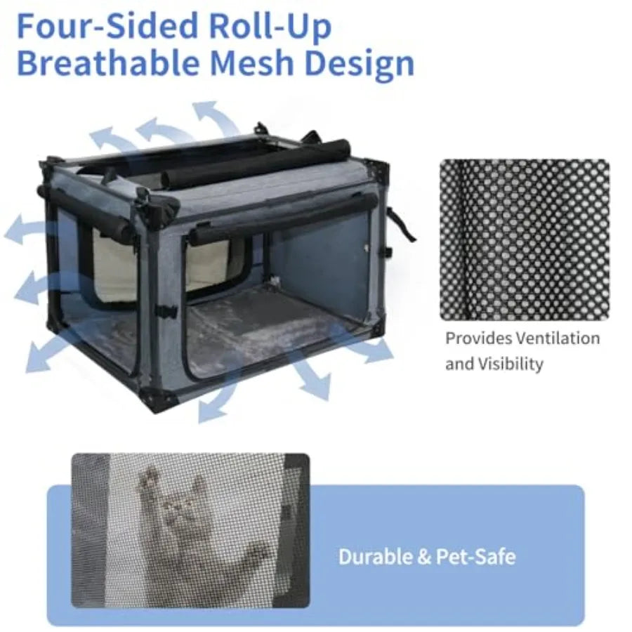 Collapsible Dog Crates for Large Dogs Portable Soft Sided Travel Dog Carrier for Indoor and Outdoor, 4-Door Foldable Pet Kennel