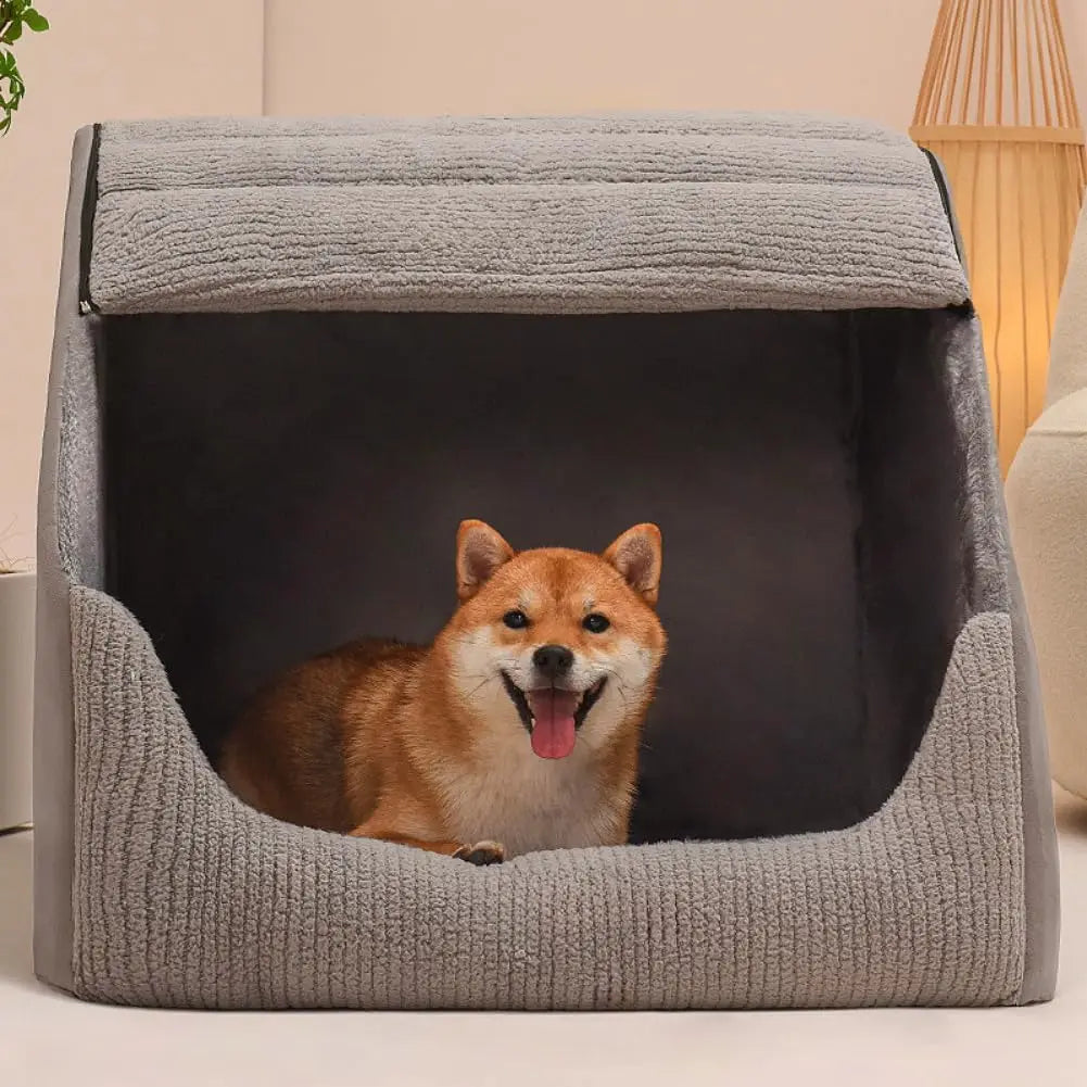 Extra Large Dog Bed House, 30D Memory Sponge, Cozy Indoor Plush Cave Crate with Non-Slip Bottom for Medium Large Dogs (Grey, M)