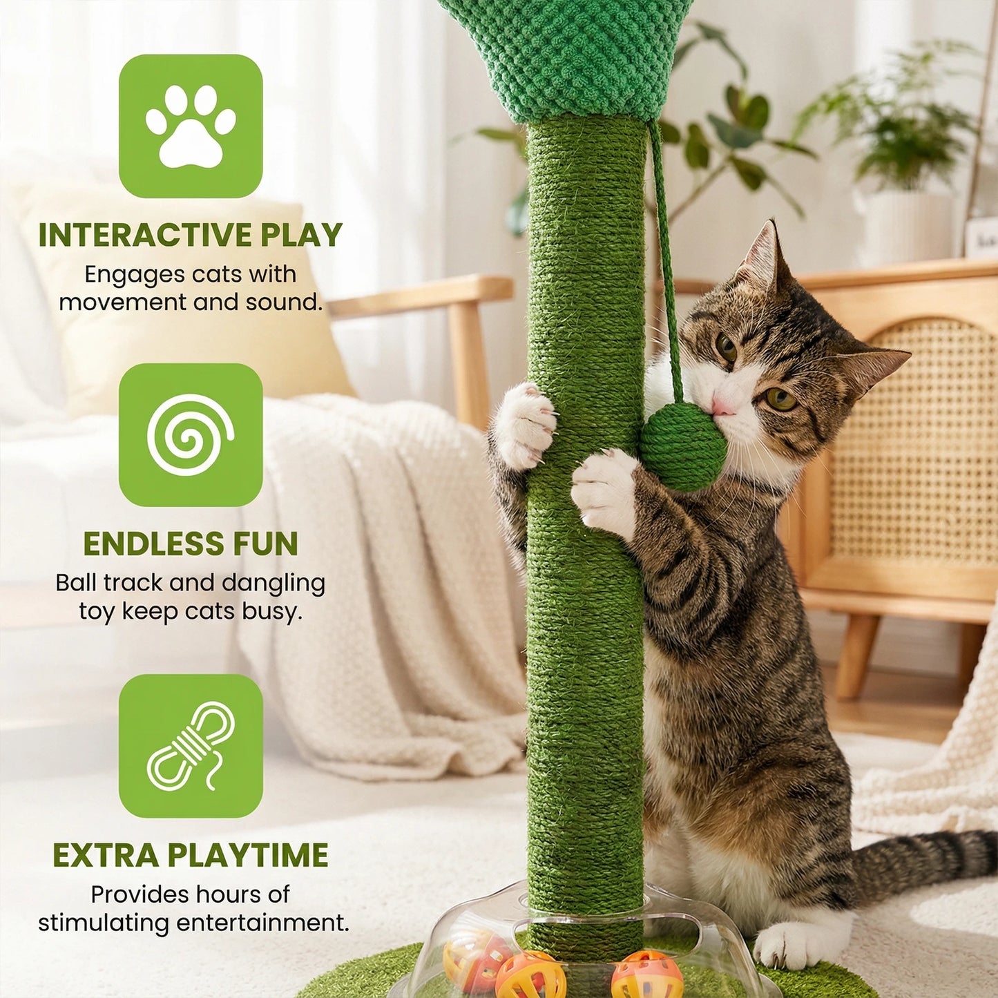 Cat Scratch Post with Interactive Hanging Ball Natural Sisal Rope Cat Scratching Posts for Indoor Protect Furniture