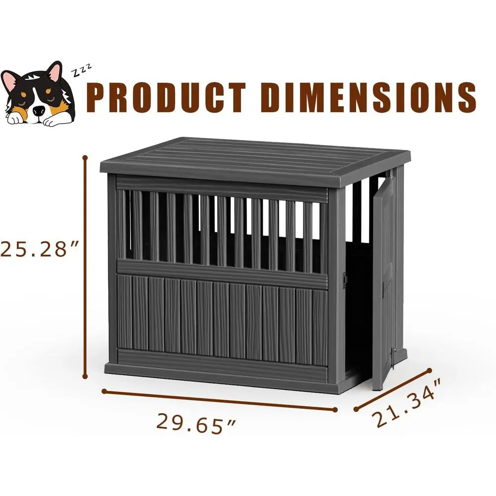 Stylish Resin Dog Crate with Locking Buckle, Multifunctional End Table for Small to Medium Dogs (Black, 29.65x21.34x25.28)