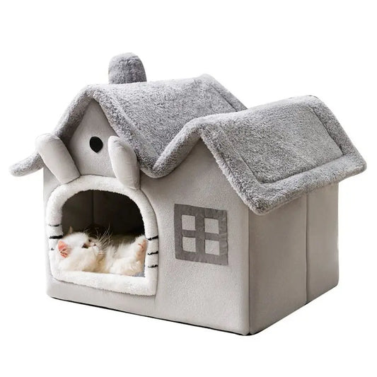 Double Roof Indoor Dog House Cat Nest,Foldable Warm Soft Kennel,30D High Elastic Memory Sponge,Removable Cushion and NonSlip Bot