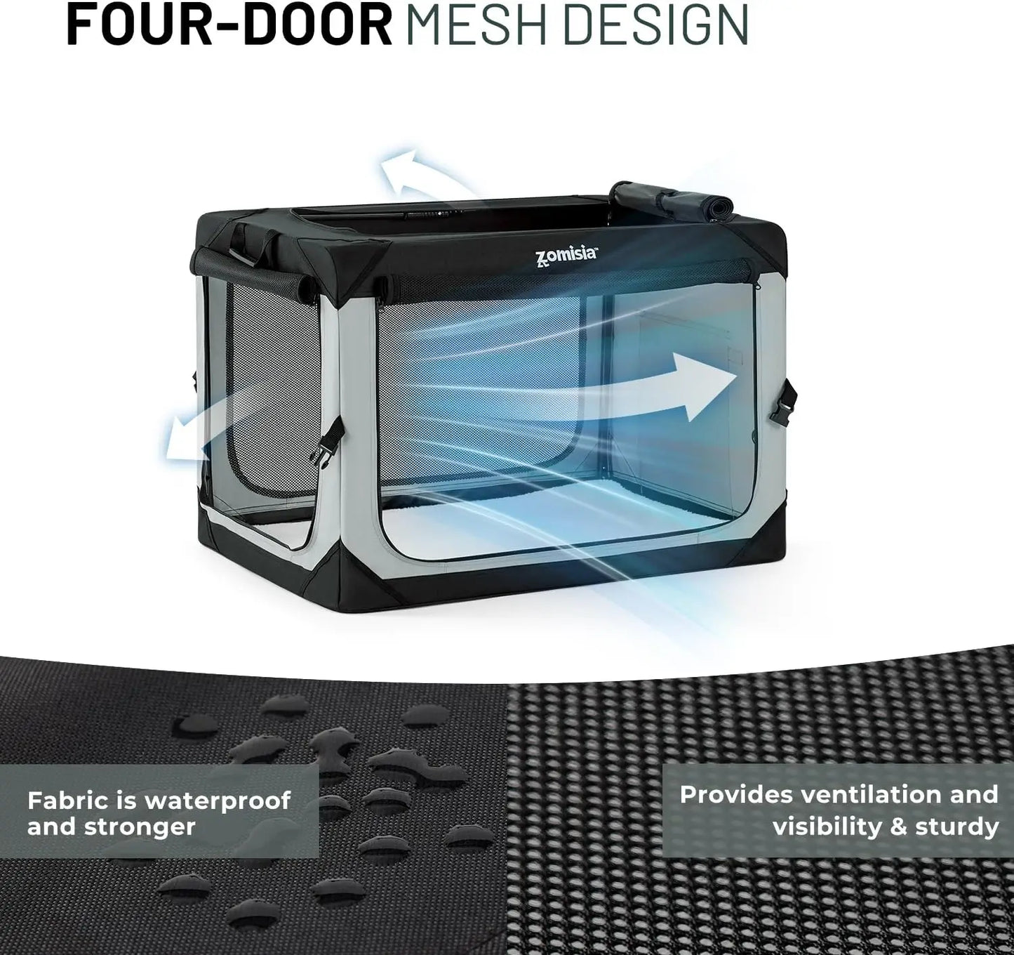 36 Inch Foldable Dog Crate for Large Dogs - Portable Soft Sided Travel Kennel with Breathable Mesh, Indoor Outdoor Use, Grey