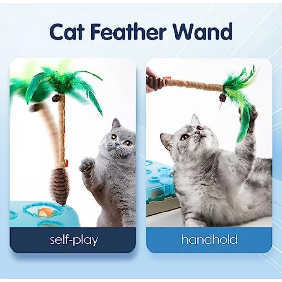 7-in-1 Interactive Cat Toy Motion Activated Indoor Playset with Rechargeable Automatic Pop Bounce Cat Ball Feather Palm Tree Wa