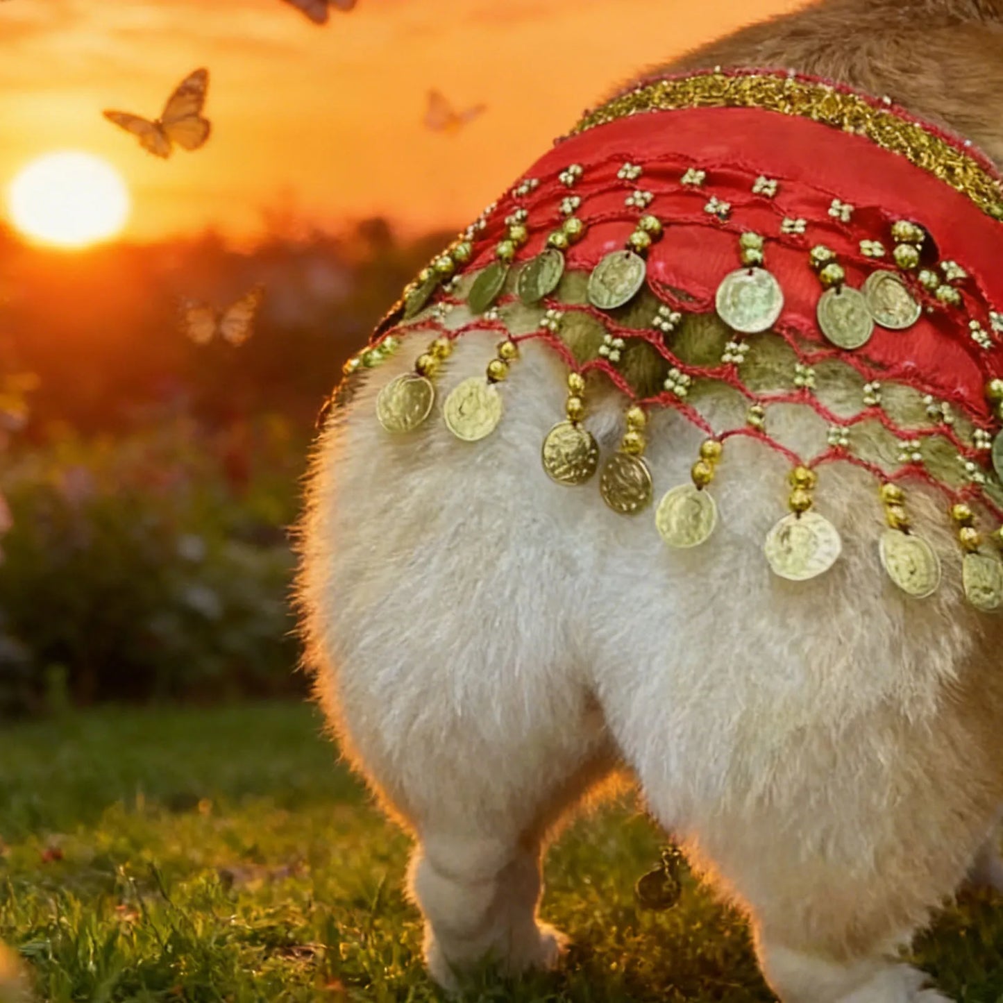 Dog Belly Dancer Skirt Pet Costumes with Sequins & Coins Adjustable Puppy Dancing Dress Multi-Purpose Decorative Dance Hip Towel