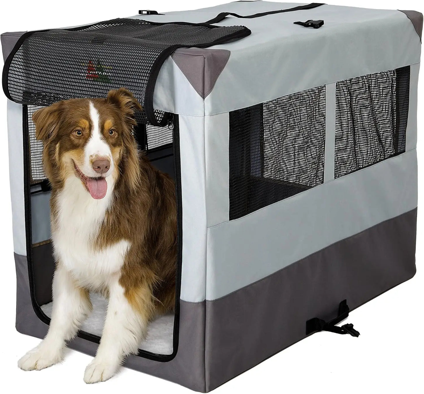 42-inch Portable Dog Tent Crate, Soft-Sided with Folding Frame, Mesh Windows, Water-Resistant for Travel Comfort