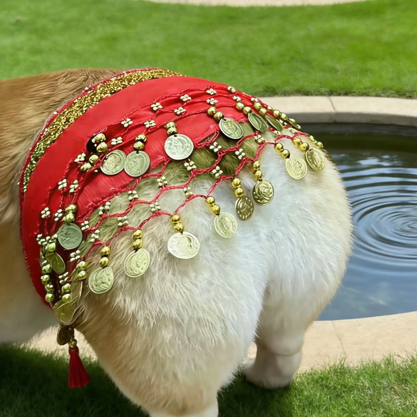 Dog Belly Dancer Skirt Pet Costumes with Sequins & Coins Adjustable Puppy Dancing Dress Multi-Purpose Decorative Dance Hip Towel