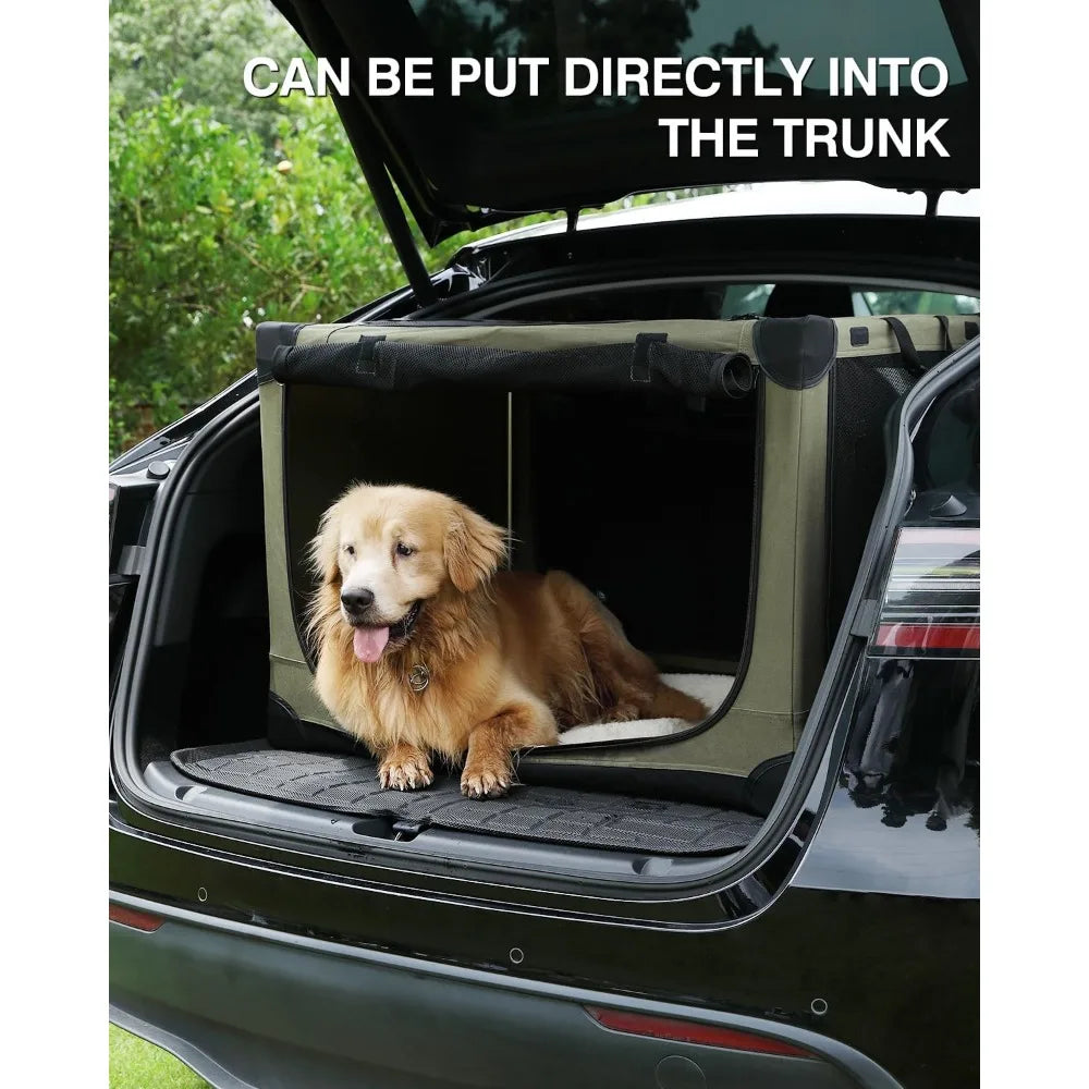 30 Inch Foldable Dog Crate for Medium Large Dogs, Portable Soft Kennel with Mesh Windows and Storage Bag, Green