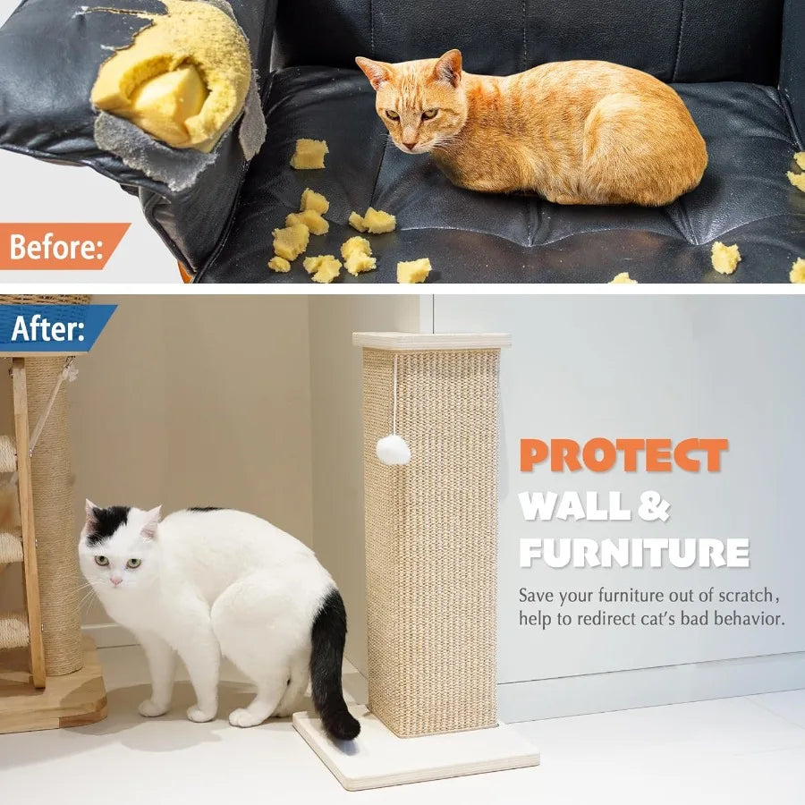 28'' Corner Cat Scratcher for Sofa and Wall Furniture Protection with Sisal Scratch Pad and Toy Ball Ideal Indoor Cat Scratchin