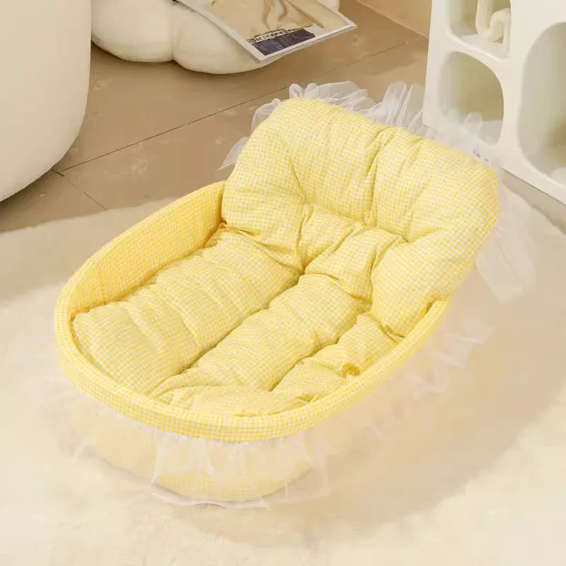 1set Cute Lace-Trimmed Pet Princess Bed For Winter - Soft Polyester Plush Oval for Small Dogs/Cats, Easy Assembly Indoor Use
