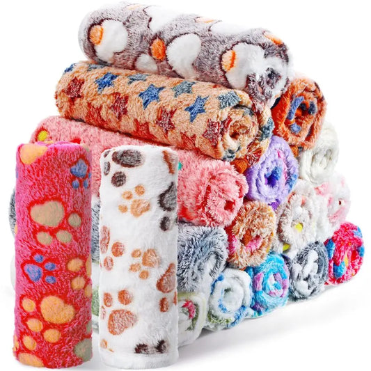 18 Pcs Fleece Pet Blanket Soft Warm Sleep Mat Fluffy Cute Puppy Supplies Paw Bone Star Elephant Dot Heart Print Design Bed Blank