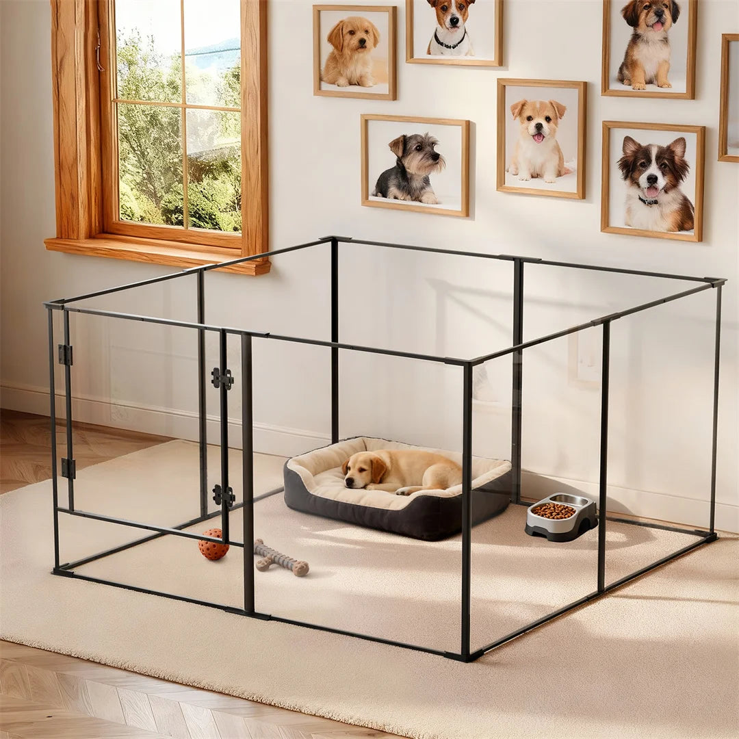8 Panels Acrylic Dog Playpen Indoor Pet Exercise Fence Whelping Pen Box for Puppies Rabbits Small Animals Clear Pet Play Area