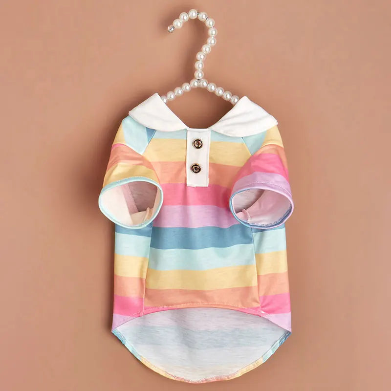 New summer puppy striped short sleeves Dog Vest Trendy Internet Celebrity POLO Shirt Store Cat Pet Clothes Lightweight Sunscreen