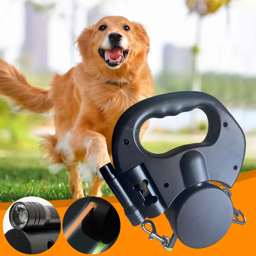 Double Headed Dog Leash Traction Rope with LED Light Dog Walking Leash Retractable Dog Leash for Small Medium Dogs