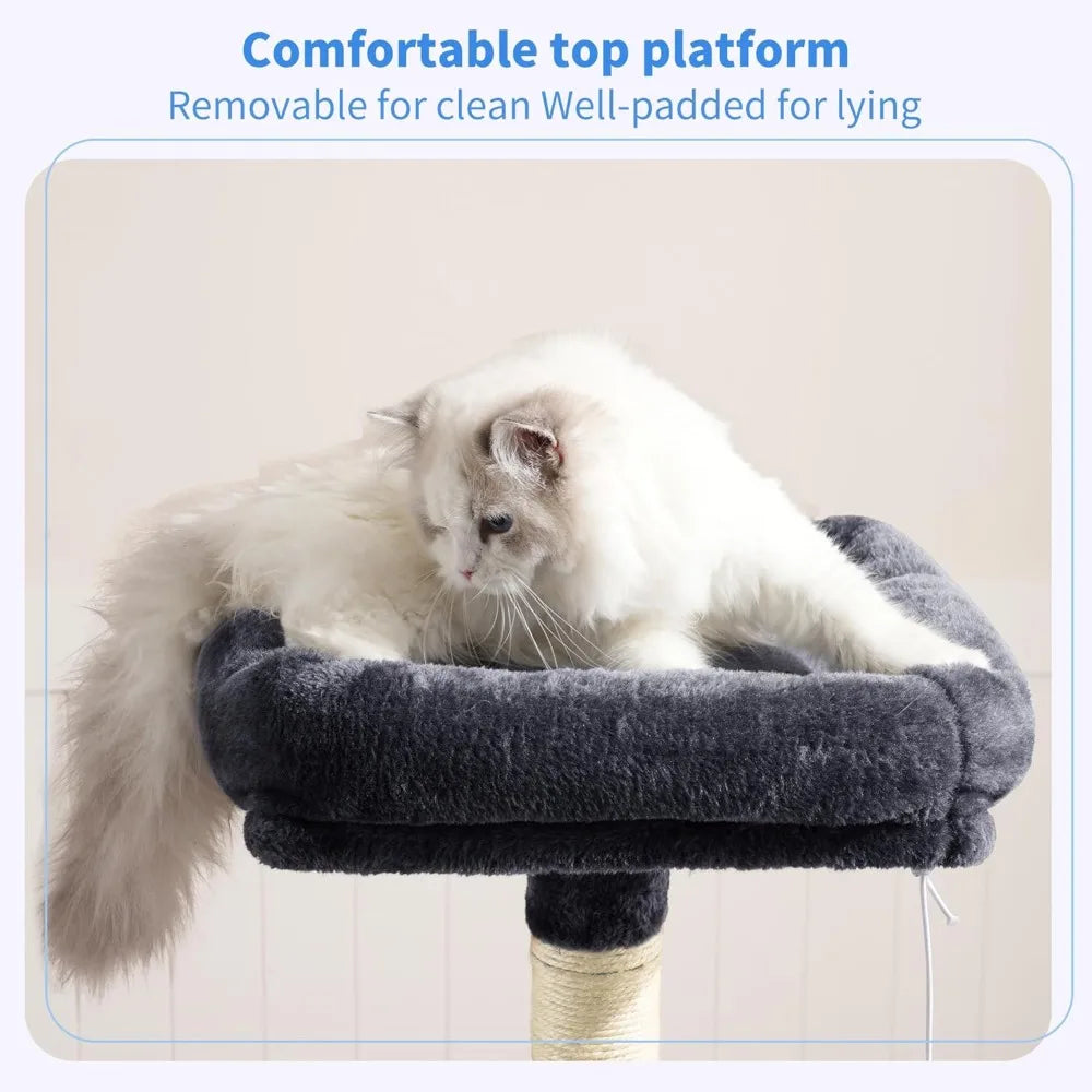 Cat Tree Condo Indoor Tower Plush Perch Hammock Scratching Posts Gray