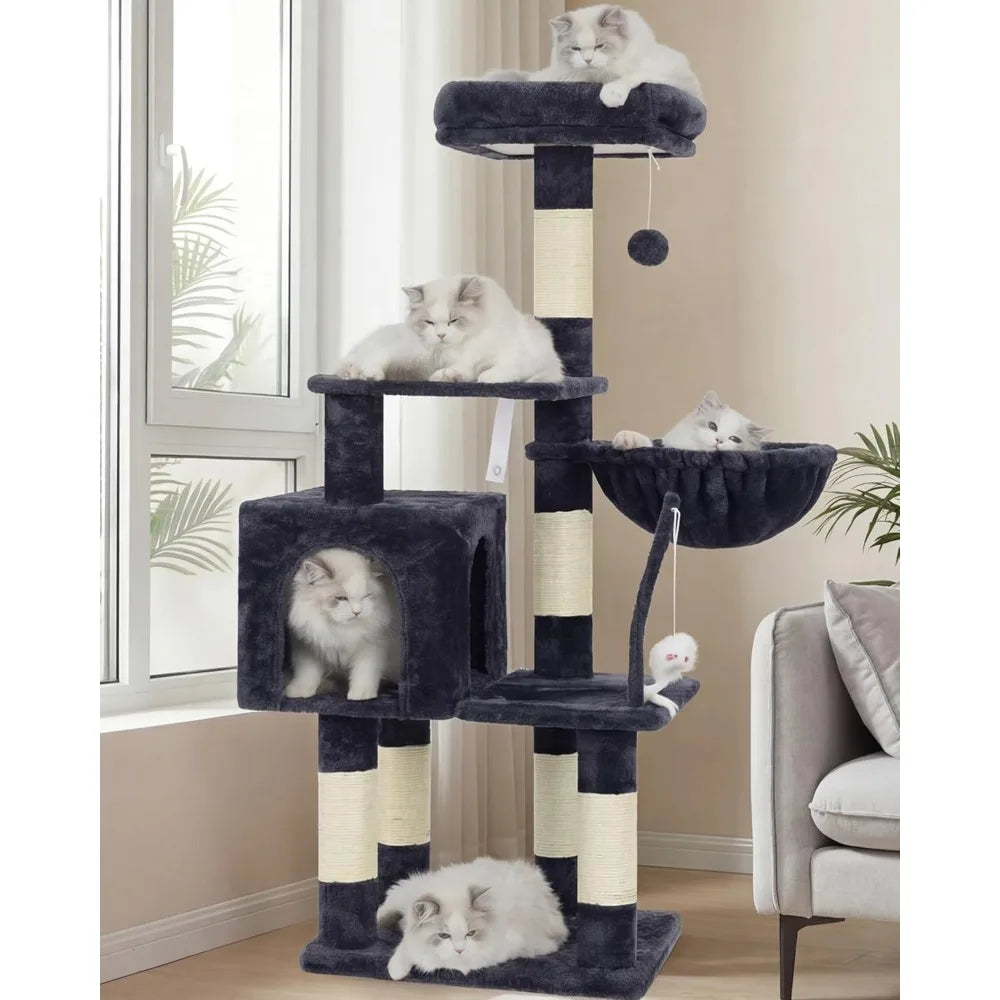 Cat Tree Condo Indoor Tower Plush Perch Hammock Scratching Posts Gray
