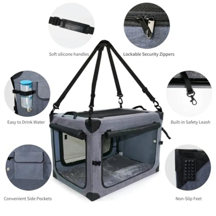 Collapsible Dog Crates for Large Dogs Portable Soft Sided Travel Dog Carrier for Indoor and Outdoor, 4-Door Foldable Pet Kennel