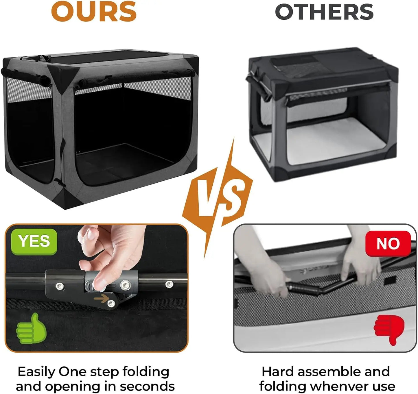 Collapsible Soft Dog Crate for Large Dogs, Portable Travel Kennel with Chew-Proof Mesh, Dark Gray 36x25x25 Inches