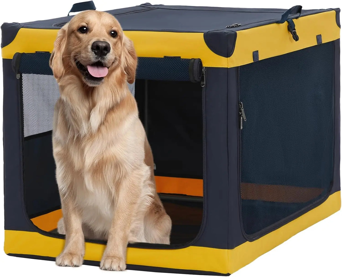 40 Inch Soft Dog Crate for Large Dogs - Portable Travel Kennel with Lockable Zippers, Waterproof Base, Washable Cover