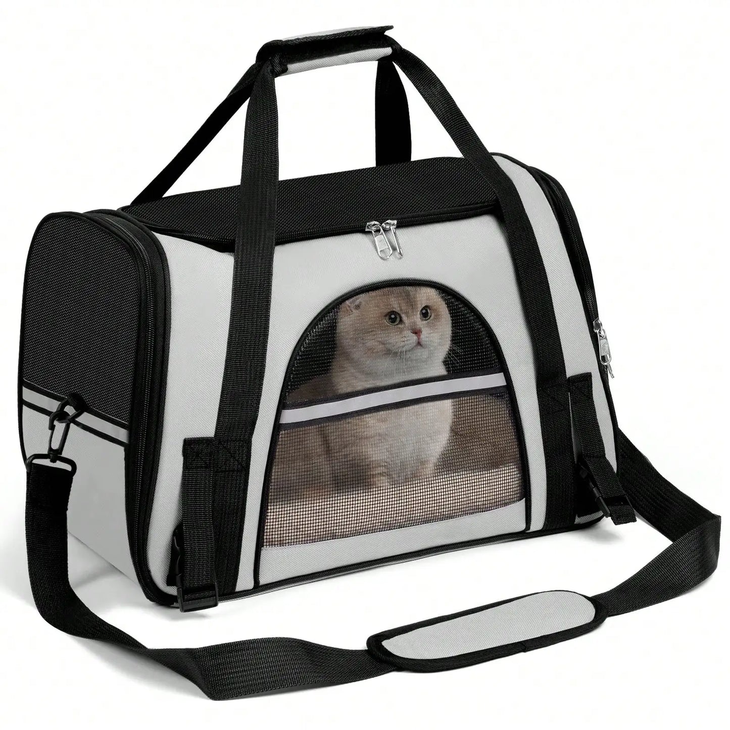 Breathable Pet Carrier Bag Airline Approved Foldable Pet Travel Carrier Secure Anti Escape Zipper Ventilated Spacious Collapsible Cat Dog Carrier Handbag With Shoulder Strap For Small Puppy Kitten Outdoor Car Travel