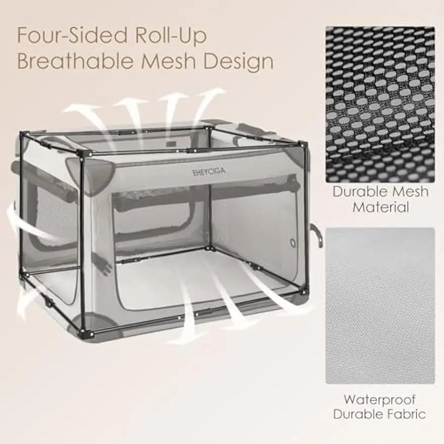 42-Inch Collapsible Dog Crate for Extra Large Dogs, Portable Soft Kennel with Mesh Windows, Grey