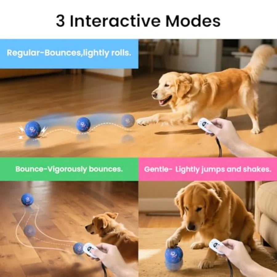 Smart Interactive Dog Toy Ball - Auto Bouncing and Rolling Chew-Resistant E-TPU Material 3 Interactive Modes IPX7 Waterproof Sm