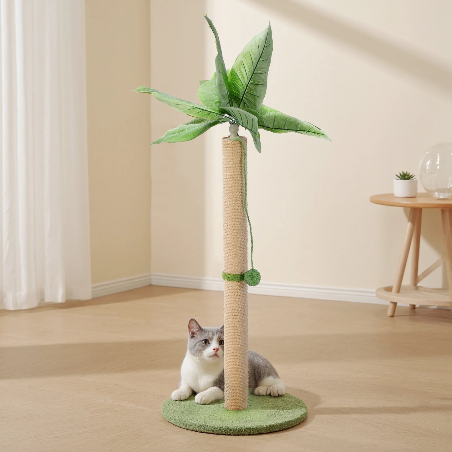 JHK 33In Tall Cat Scratching Post with Dangling Ball for Indoor Cats Palm Tree Cat Scratch Post for Kittens with Sisal Post Gree