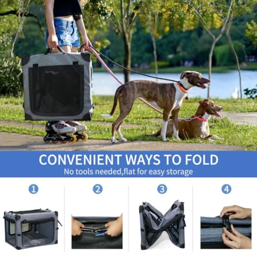 Collapsible Dog Crates for Large Dogs Portable Soft Sided Travel Dog Carrier for Indoor and Outdoor, 4-Door Foldable Pet Kennel