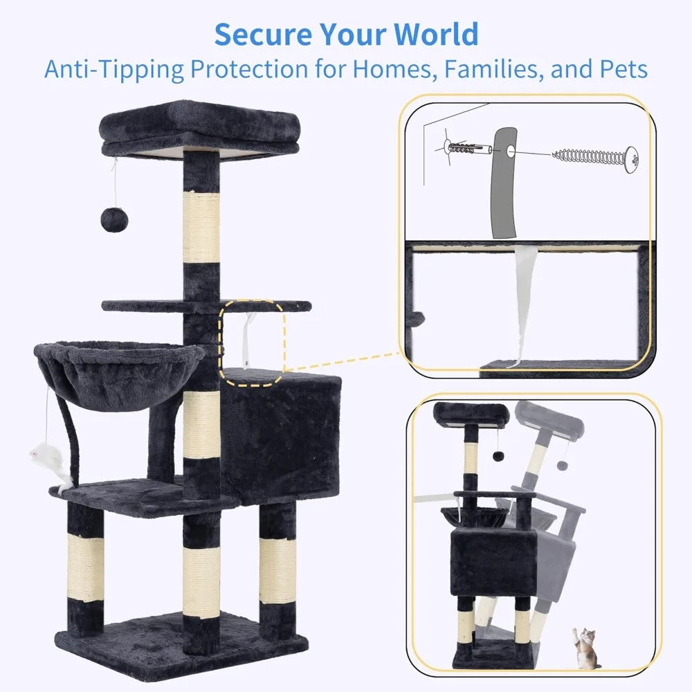 Cat Tree Condo Indoor Tower Plush Perch Hammock Scratching Posts Gray