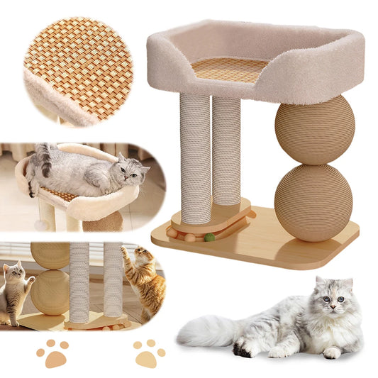 Cat Climbing Frame with Sisal Ball Cat Jumping Platform Wear Resist Integrated Sisal Bed Pet Supplies Climbing Frame