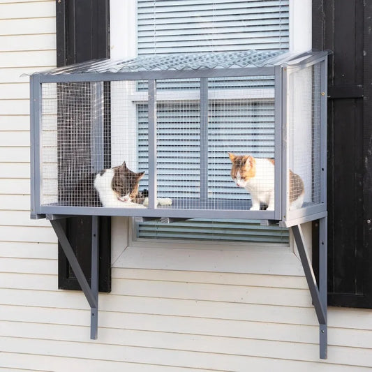 Window Catio, Catio Outdoor Cat Enclosure Window Box, Wooden Cat Window Perch