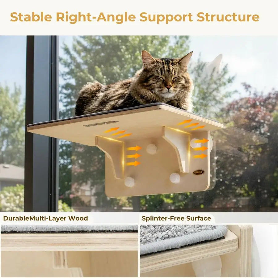 2in1 Large Cat Window Perch amp Wall Shelves, Cat Hammock Window with Solid Wood, Strong Suction Cup, Washable Cover Mat, Window