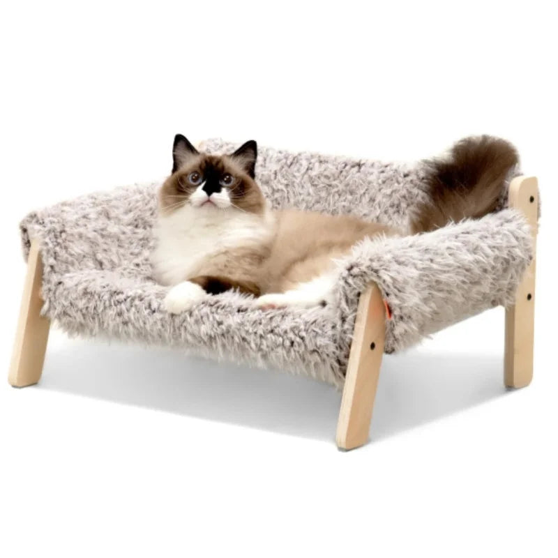 Mewoofun Large Cat Bed Brown-grey Kitten Bed Soft Cat Couch with Removable Cover Hold up 15kg 56x45cm for Indoor Cats