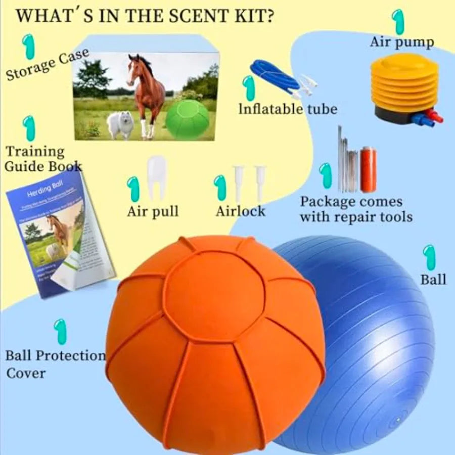 Herding Ball for Dogs Dual Layered Herding Dog Ball Set for Australian Shepherd Cattle Collie for Dog Agility Equipment- Free T