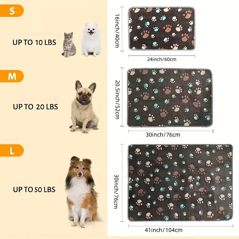 3PCS Soft Flannel Fleece Cat Dog Blanket Bed Mats Paw Foot Print Warm Pet Blanket Sleeping Beds Cover Mat For Pets Supplies